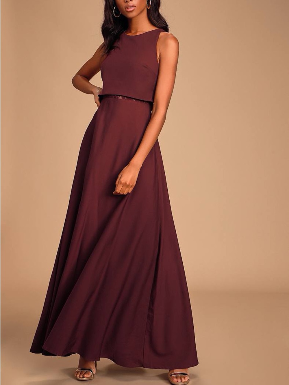 NWT True Lover Burgundy Lace Backless Maxi Dress Formal Flowy Small Sleeveless